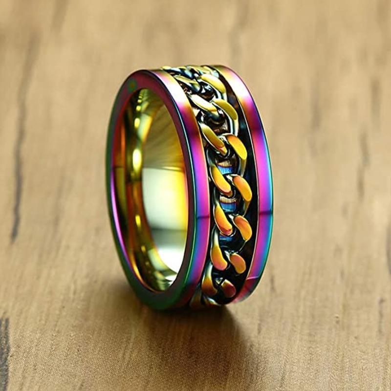 Spinner Rings Mens Womens Fidget Rotating Ring Silver Stainless Steel Size 11 - Black