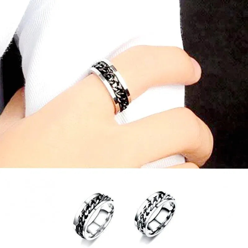 Spinner Rings Mens Womens Fidget Rotating Ring Silver Stainless Steel Size 11 - Rainbow