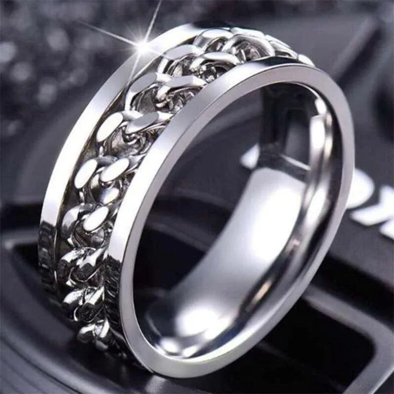 Spinner Rings Mens Womens Fidget Rotating Ring Silver Stainless Steel Size 12 - Rainbow