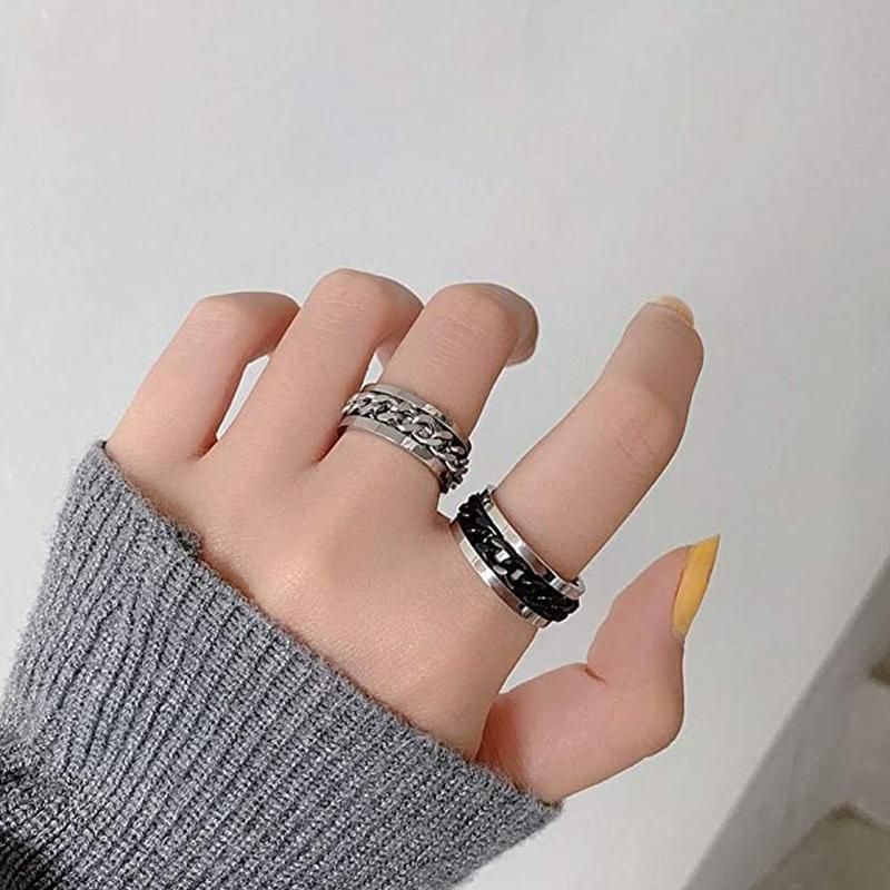 Spinner Rings Mens Womens Fidget Rotating Ring Silver Stainless Steel Size 12 - Rainbow