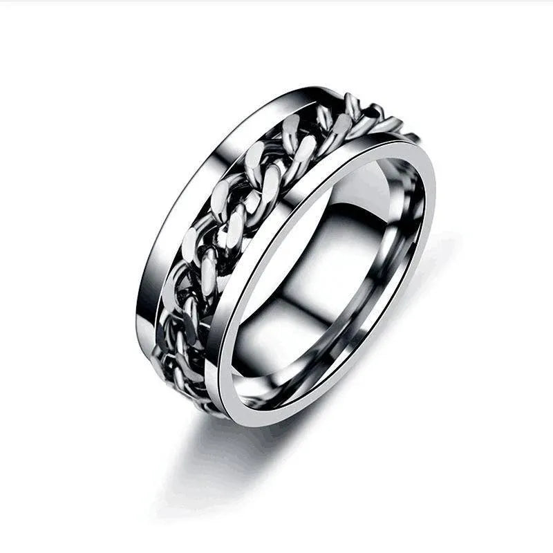 Spinner Rings Mens Womens Fidget Rotating Ring Silver Stainless Steel Size 8 - Silver
