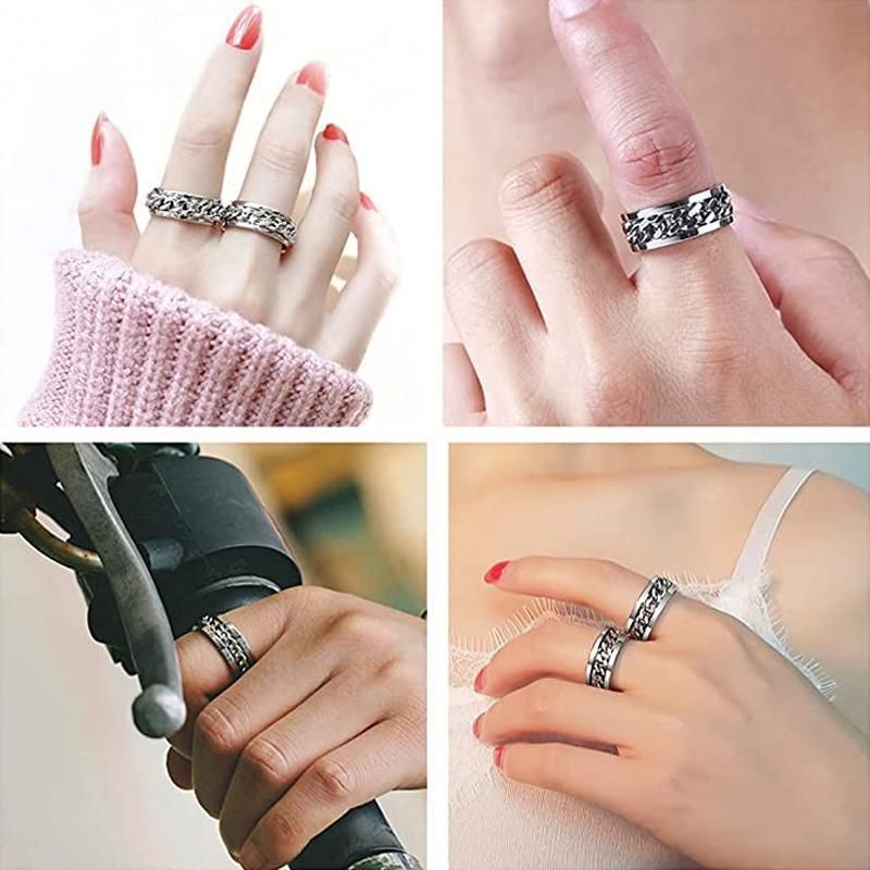 Spinner Rings Mens Womens Fidget Rotating Ring Silver Stainless Steel Size 8 - Silver