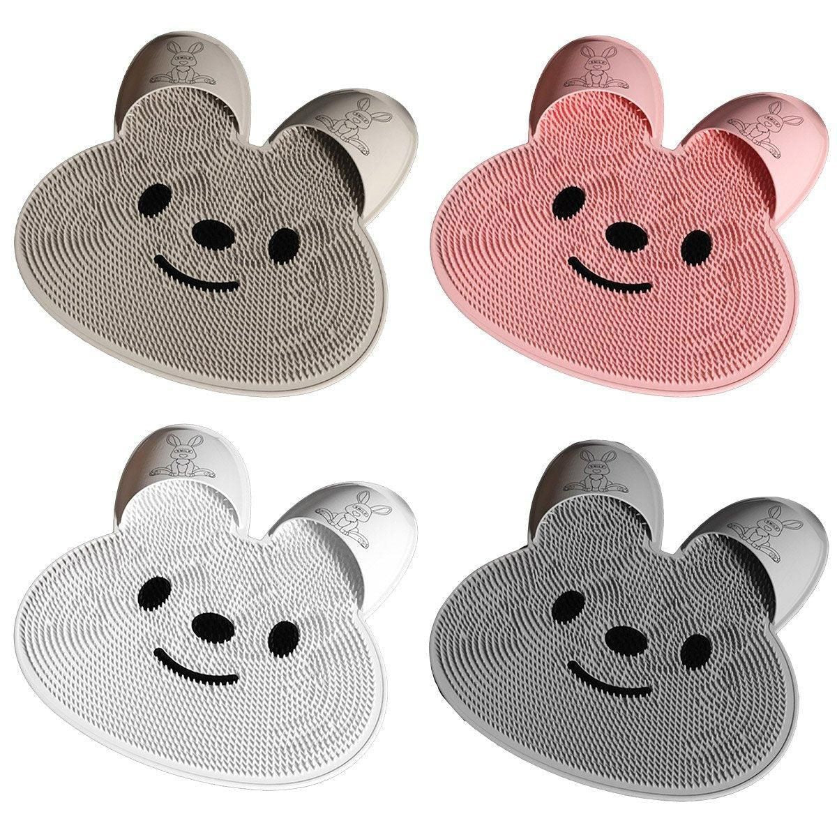Silicone Foot Scrubber Rabbit Tub Mat Suction Cup Exfoliating Brush Cleaning Mat - White