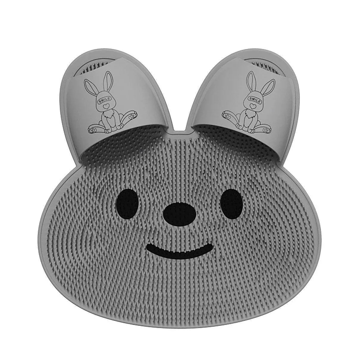 Silicone Foot Scrubber Rabbit Tub Mat Suction Cup Exfoliating Brush Cleaning Mat - White