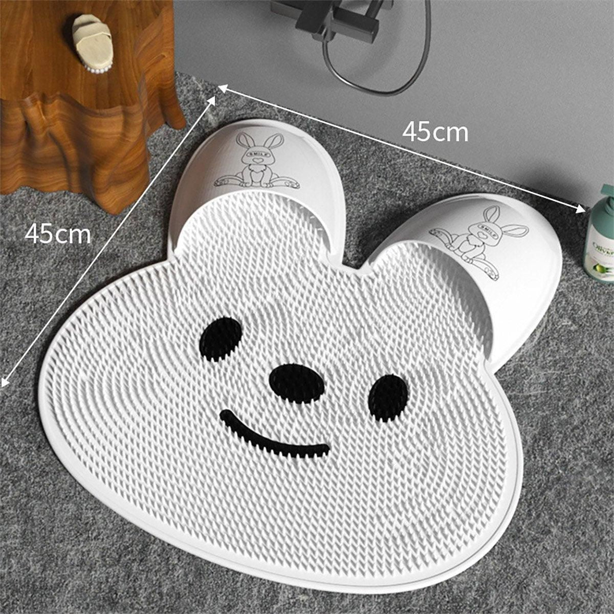 Silicone Foot Scrubber Rabbit Tub Mat Suction Cup Exfoliating Brush Cleaning Mat - White