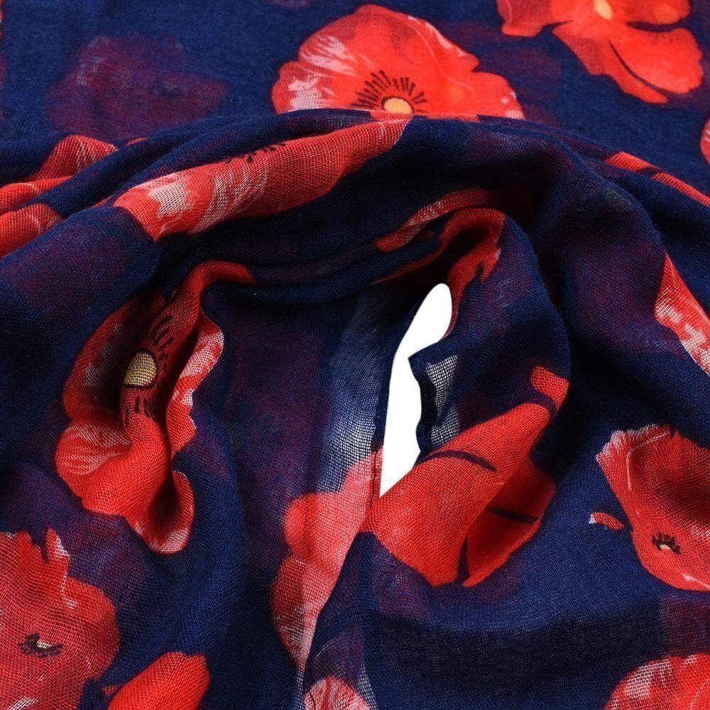Women Ladies Poppy Print Floral Scarf Remembrance Day Poppies Scarves Wrap Shawl
