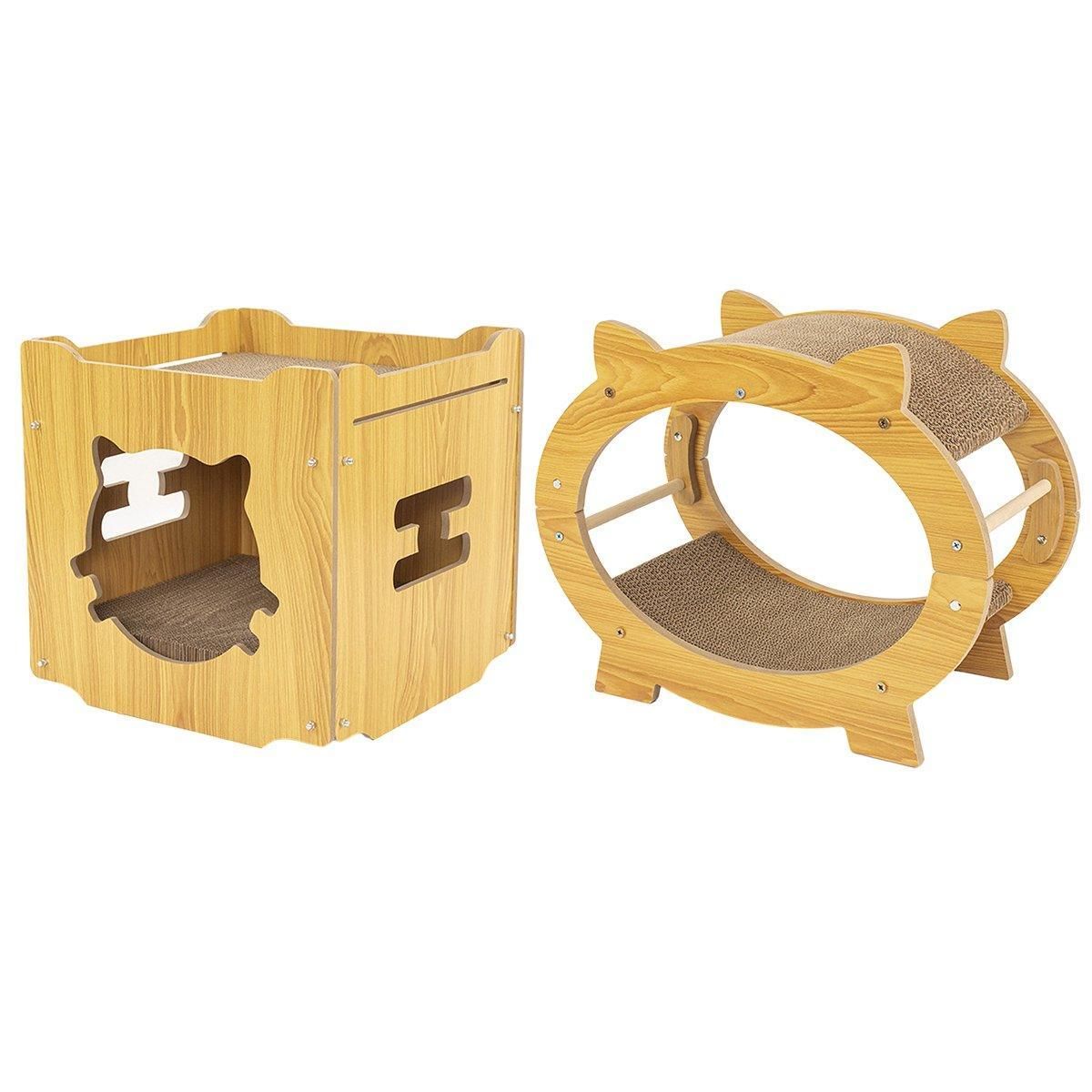 Durable Cat Scratcher Lounge Corrugated Scratching Wood Board - Oval