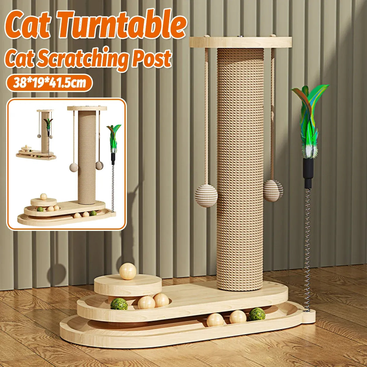 1-Piece Cat Scratching Post with Turntable Toy