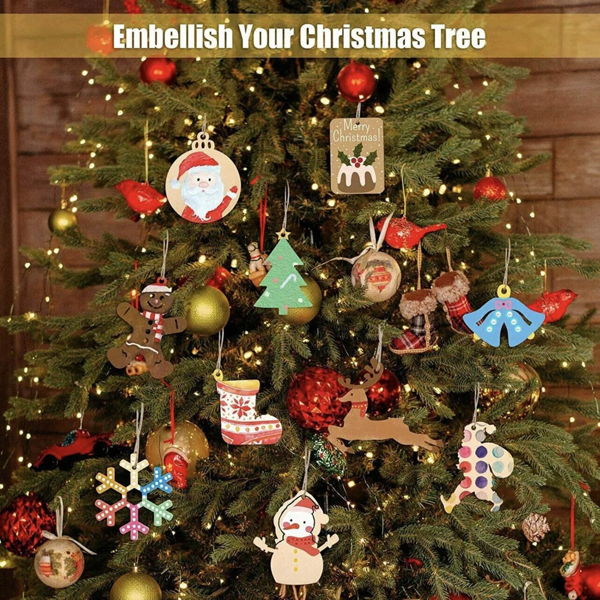 Wooden Christmas Hanging Ornament for Tree DIY Craft Decoration 10pcs - Bell