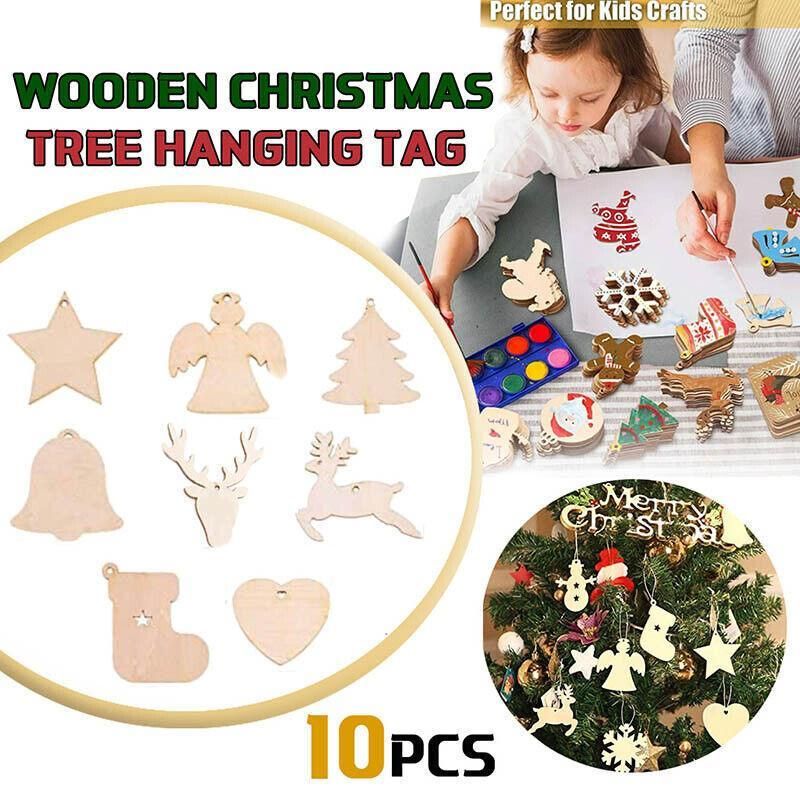 Wooden Christmas Hanging Ornament for Tree DIY Craft Decoration 10pcs - Star