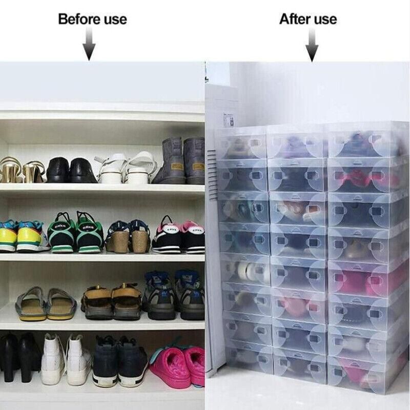 20x Clear Shoe Storage Box Foldable Stackable Plastic Shoe Boxes