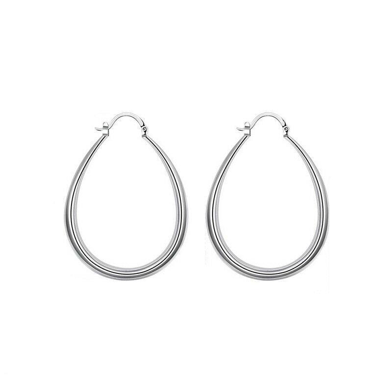 Elegant Teardrop Silver Filled Hoop Earrings 41mm Lightweight Fashion Jewelry