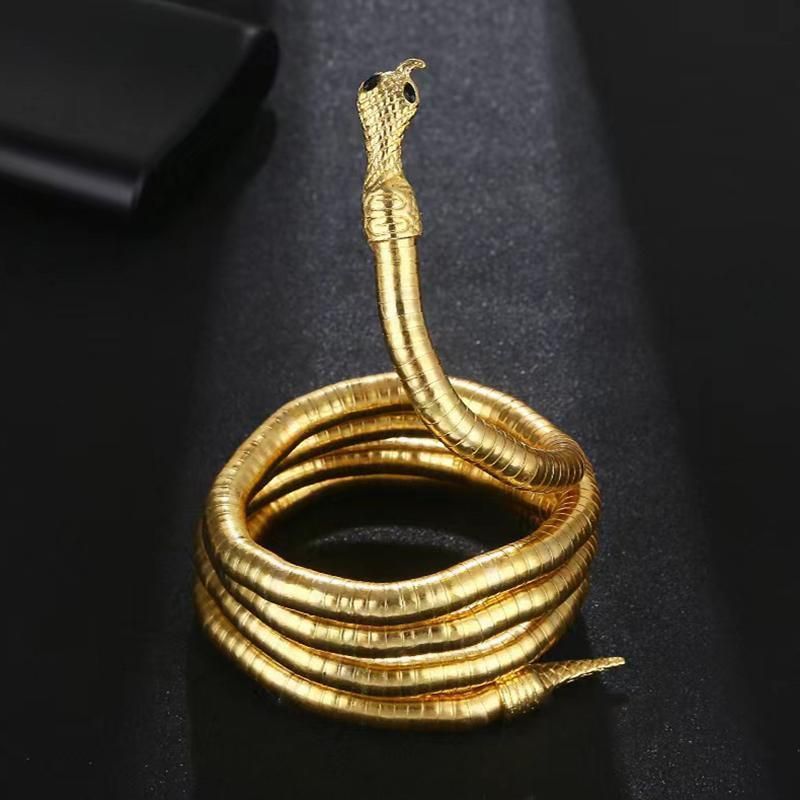 Adjustable Punk Snake Choker Necklace & Flexible Wrap Bracelet Collar Setllar - Silver