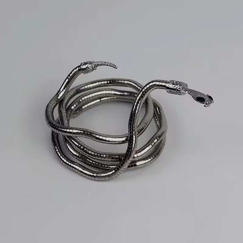 Adjustable Punk Snake Choker Necklace & Flexible Wrap Bracelet Collar Setllar - Silver