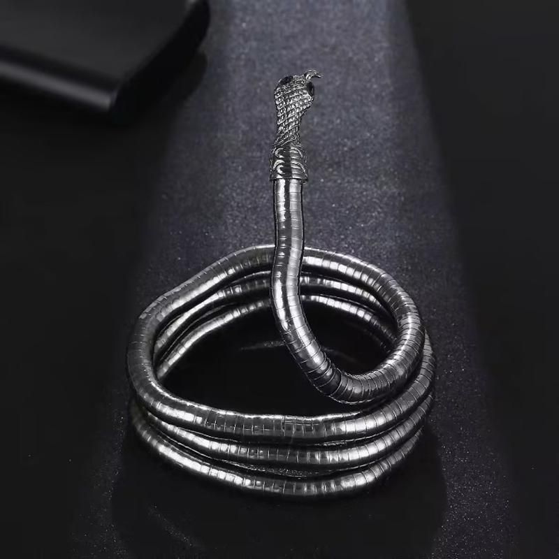 Adjustable Punk Snake Choker Necklace & Flexible Wrap Bracelet Collar Setllar - Silver