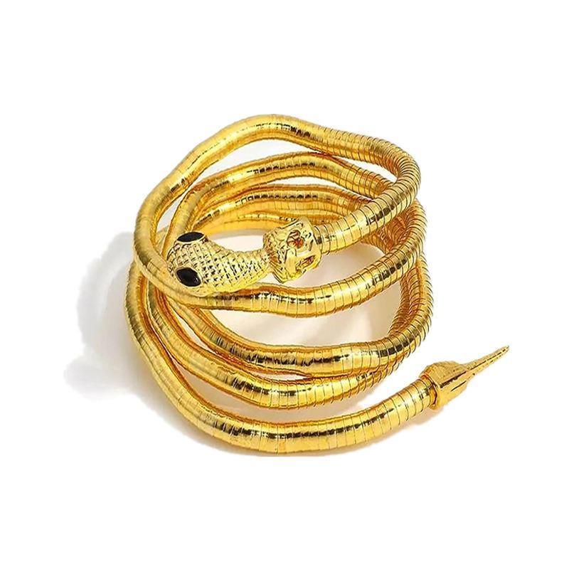 Adjustable Punk Snake Choker Necklace & Flexible Wrap Bracelet Collar Setllar - Golden