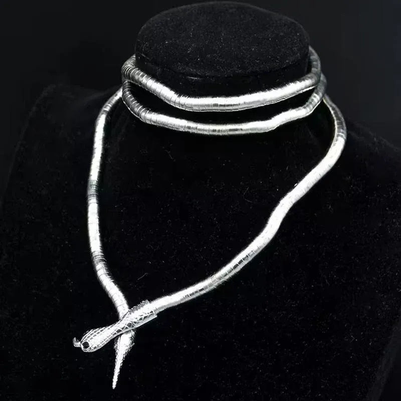 Adjustable Punk Snake Choker Necklace & Flexible Wrap Bracelet Collar Setllar - Golden