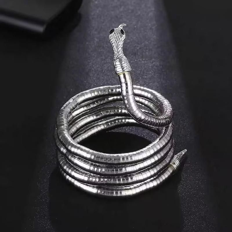 Adjustable Punk Snake Choker Necklace & Flexible Wrap Bracelet Collar Setllar - Golden