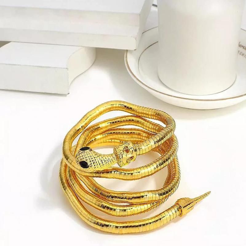 Adjustable Punk Snake Choker Necklace & Flexible Wrap Bracelet Collar Setllar - Golden