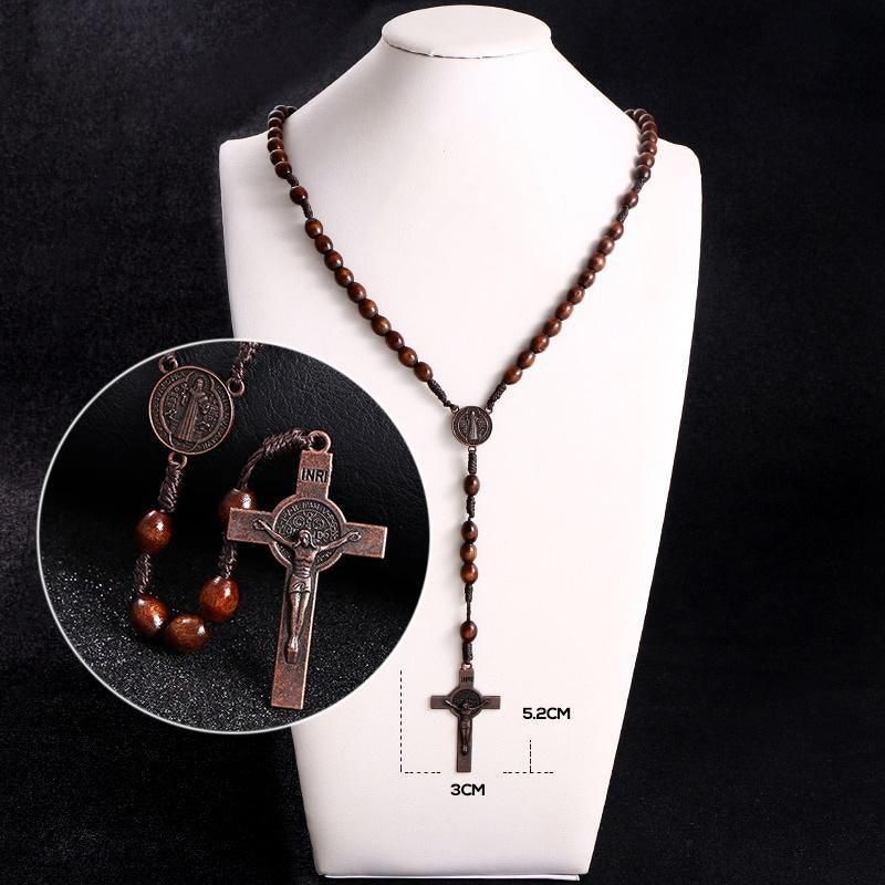 1PC Wooden Rosary Beads Necklace Christian Cross Catholic Rosary Beads