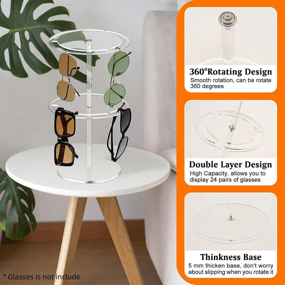 360 Degree Rotating Eyeglasses Display Stand Desktop Holder Organizer Glasses Storage - 1-Layer