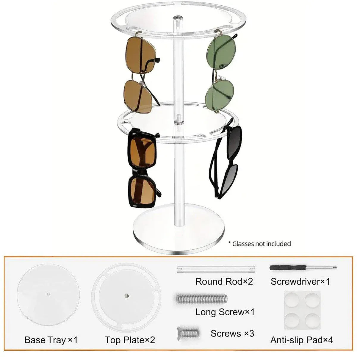 360 Degree Rotating Eyeglasses Display Stand Desktop Holder Organizer Glasses Storage - 1-Layer