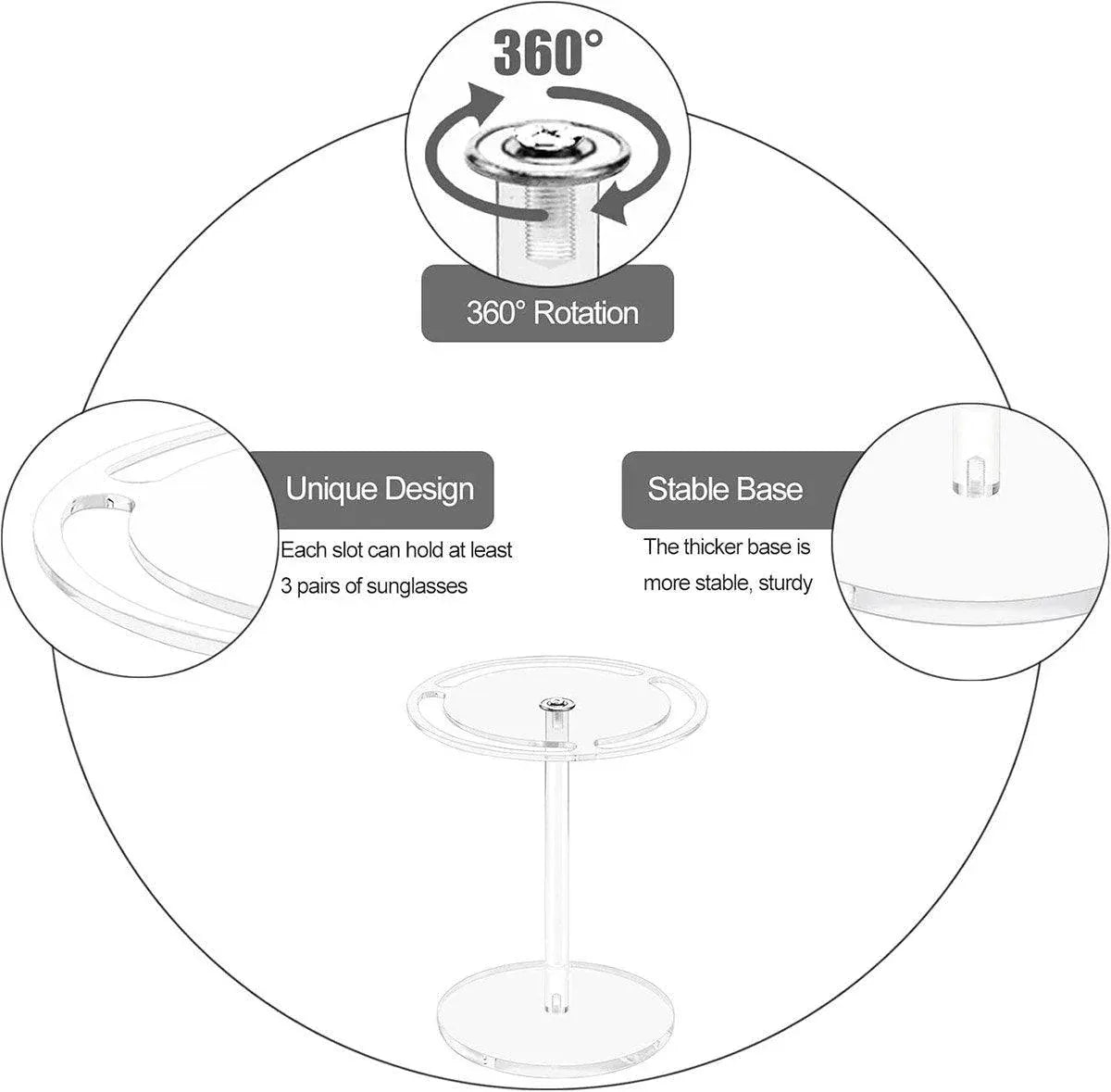 360 Degree Rotating Eyeglasses Display Stand Desktop Holder Organizer Glasses Storage - 1-Layer