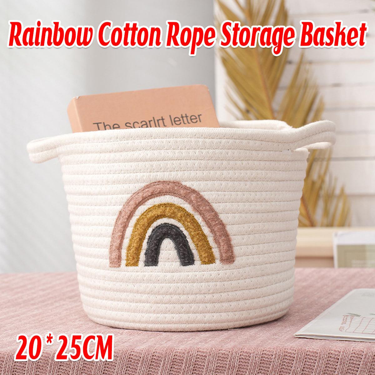 Rainbow Cotton Rope Storage Basket Handheld Desktop Organizer Large Basket
