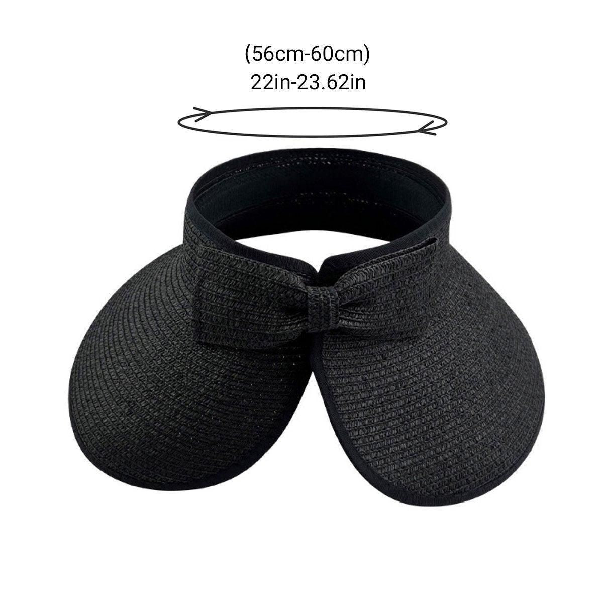 Women Roll Up Sun Visor Wide Brim Straw Hat Summer Foldable UV Protection Cap - Rose Red