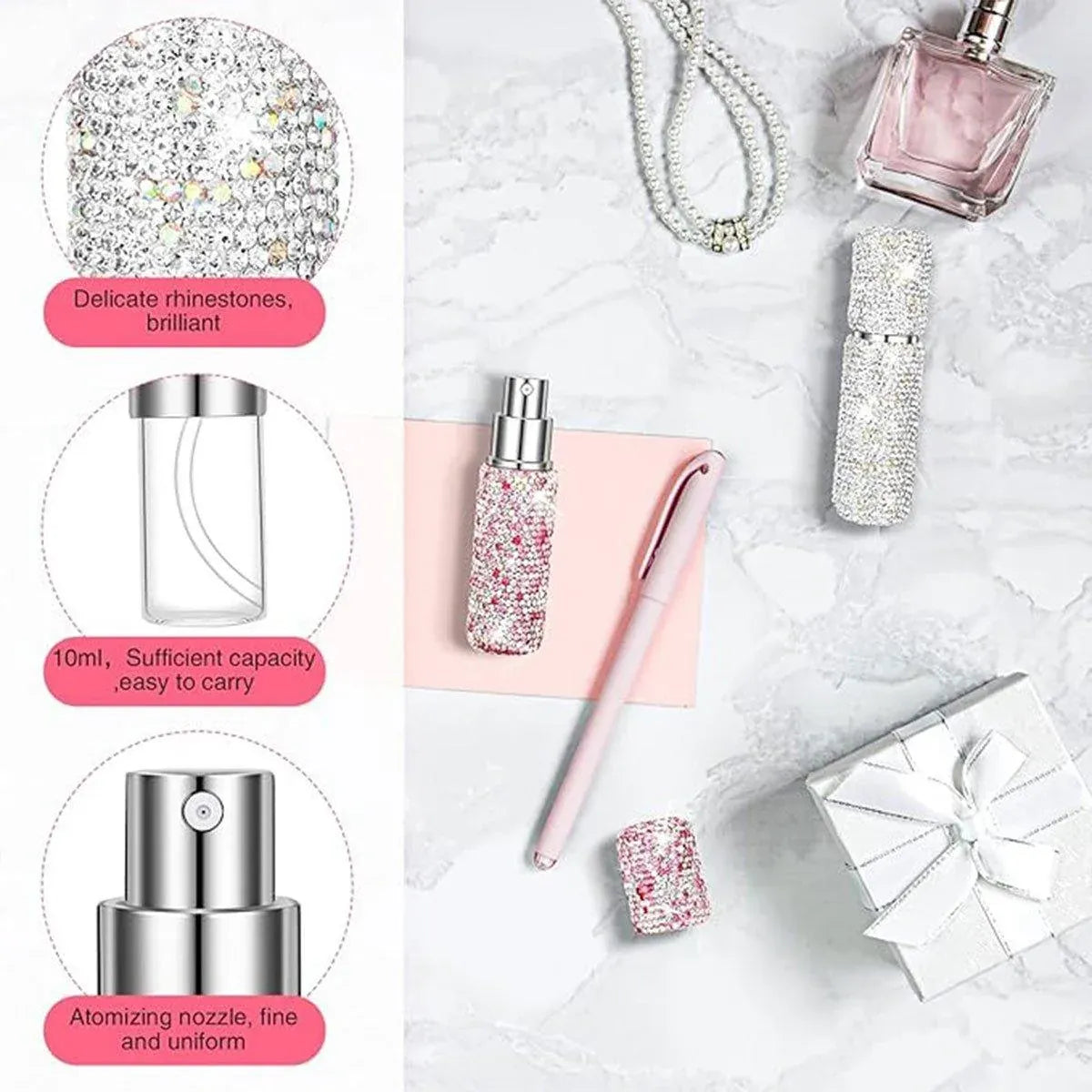 2pcs Travel Perfume Dispenser Refillable Spray Bottle Portable Sample Pack Tool