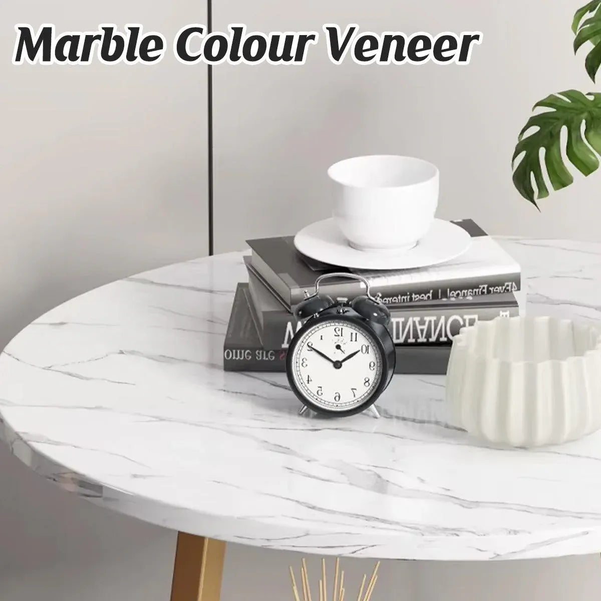 Round Side Table 2 Tier White Nightstand Coffee Sofa End Table Marble Design