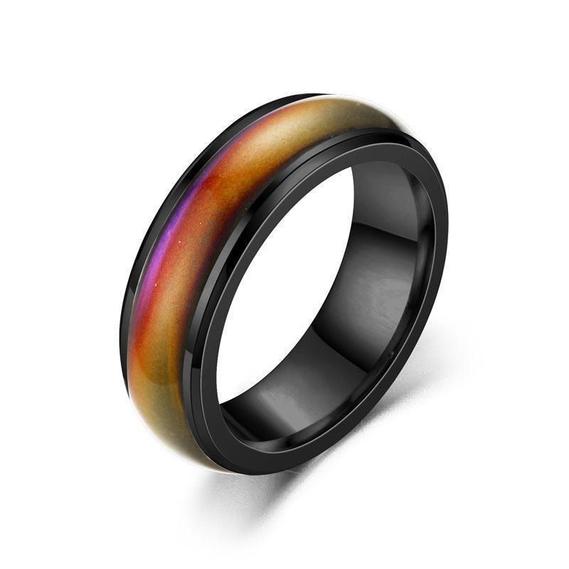 Mood Colour Changing Ring Temperature Sensitive Stainless Steel US Size 8 - Black