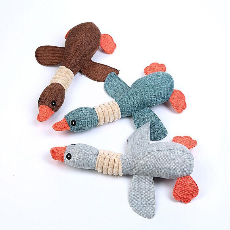 Squeaky Dog Toys Puppy Pet Chew Rope Squeaker Crinkle Rope Plush Toy Teething Au - Light Blue Goose