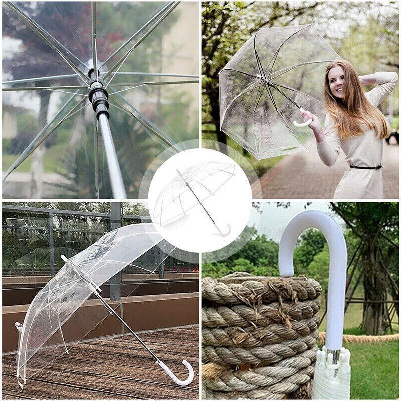 Clear Transparent Umbrella Long Handle Auto Open PVC Rain Parasol 71cm
