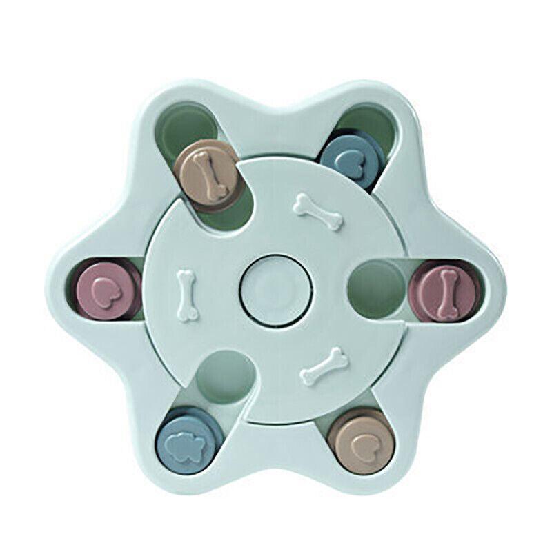 Dog Treat Dispenser Food Puzzle Toy Interactive Training Feeder Pet Supply Bowl - Hexagon-Blue