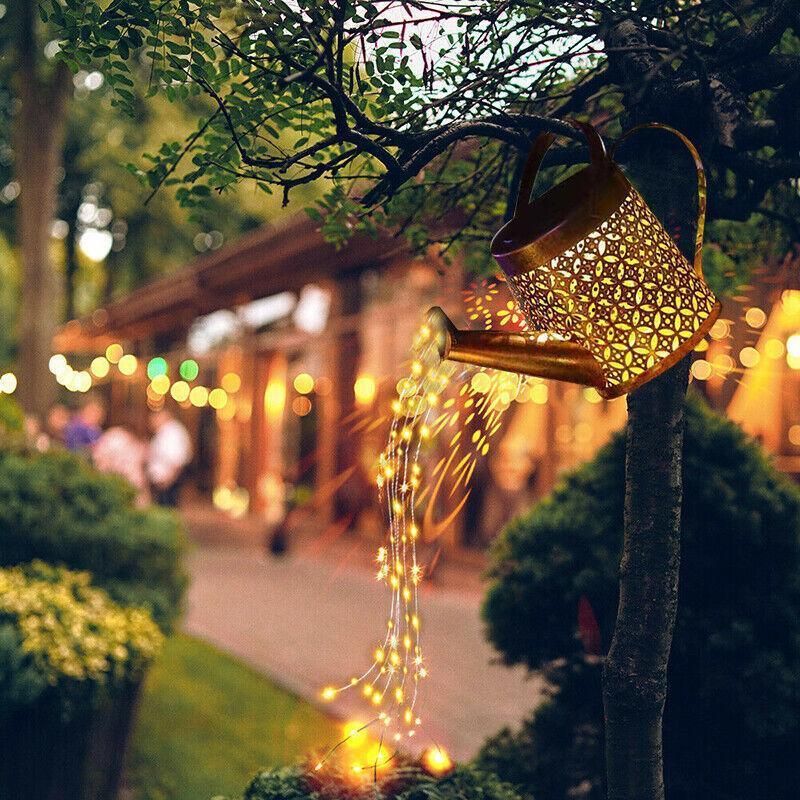 Solar Led Watering Can String Light Outdoor Garden Art Waterfall Lamp Decoration