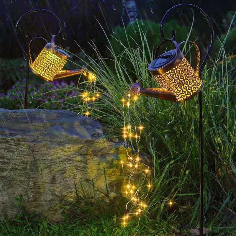Solar Led Watering Can String Light Outdoor Garden Art Waterfall Lamp Decoration
