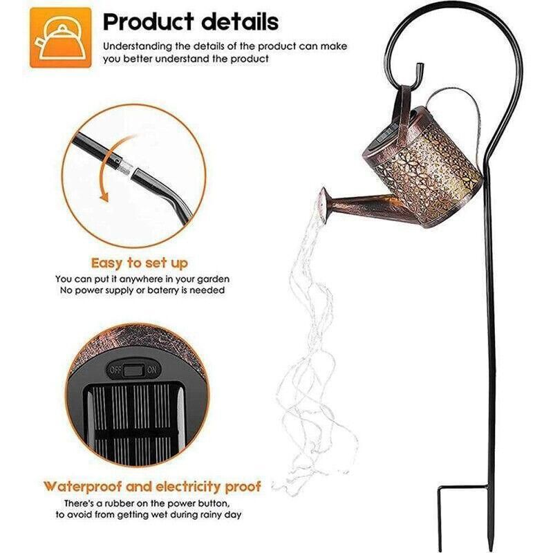 Solar Led Watering Can String Light Outdoor Garden Art Waterfall Lamp Decoration