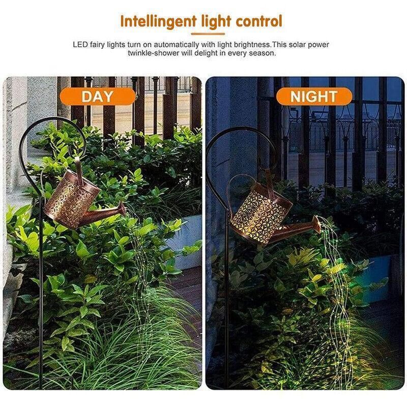 Solar Led Watering Can String Light Outdoor Garden Art Waterfall Lamp Decoration