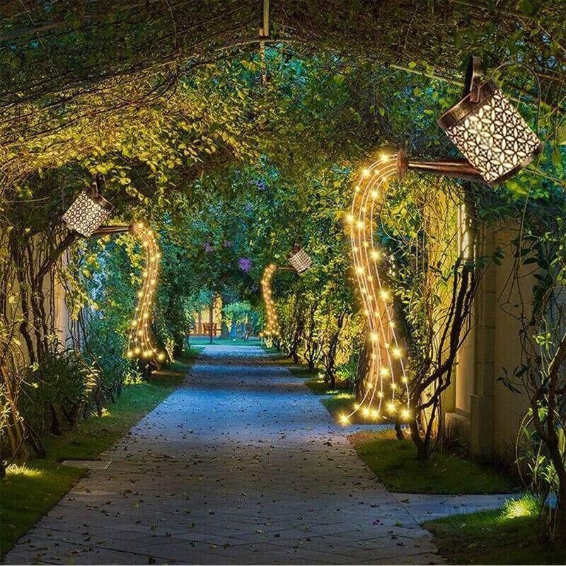 Solar Led Watering Can String Light Outdoor Garden Art Waterfall Lamp Decoration