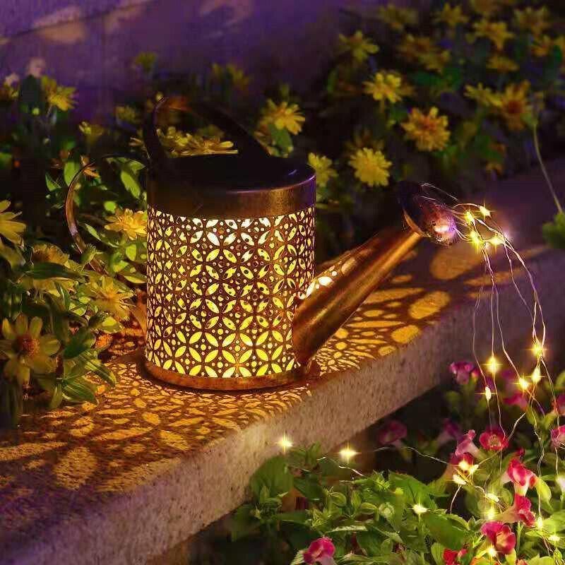 Solar Led Watering Can String Light Outdoor Garden Art Waterfall Lamp Decoration