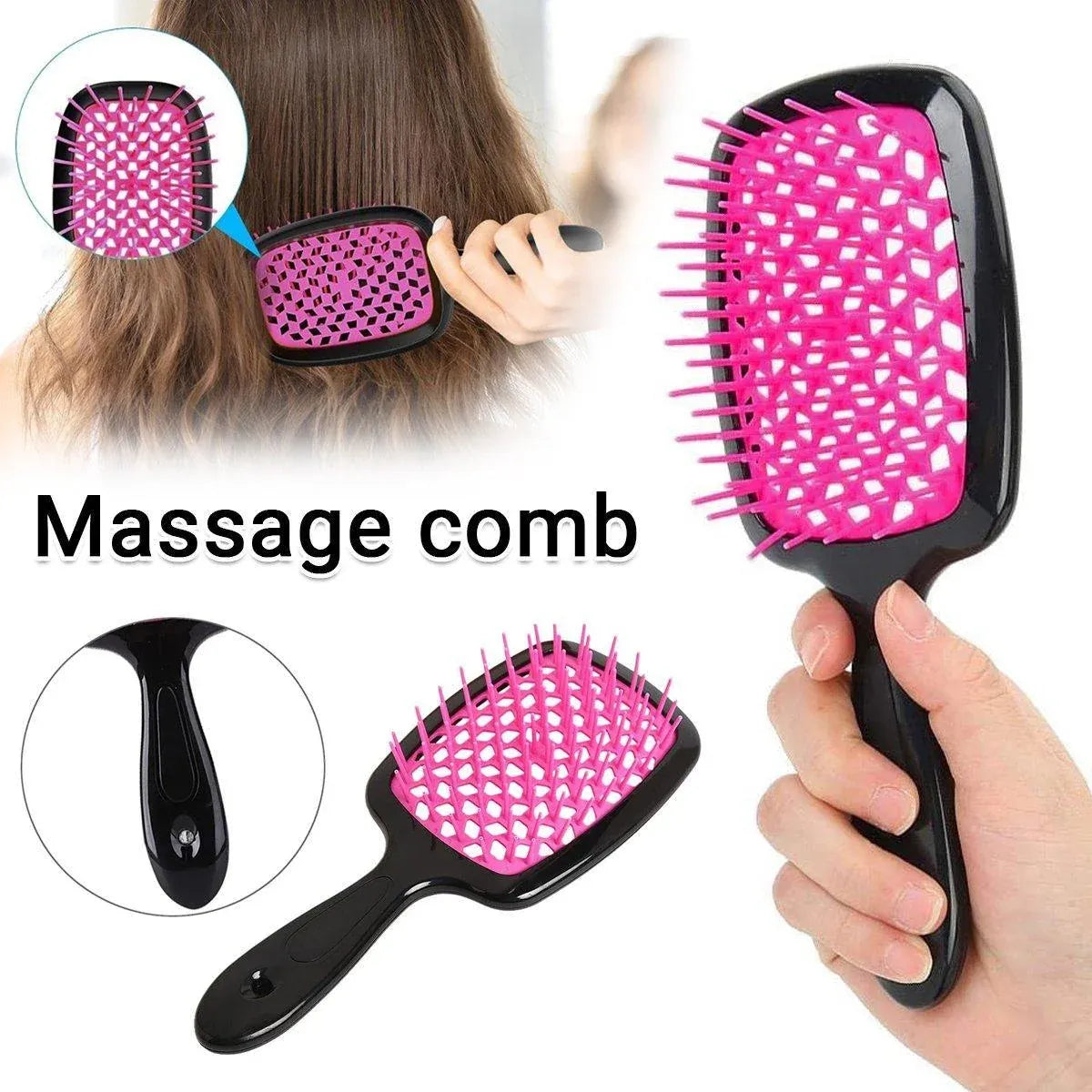Detangling Hair Brush Hollow Vented Cushion Black and Rose Red, 1 Piece