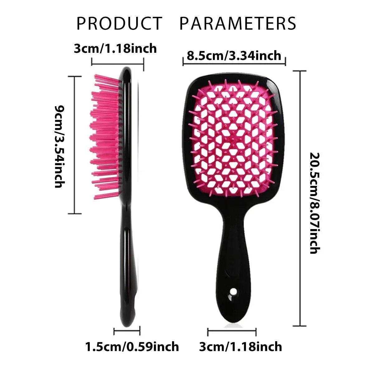 Detangling Hair Brush Hollow Vented Cushion Black and Rose Red, 1 Piece