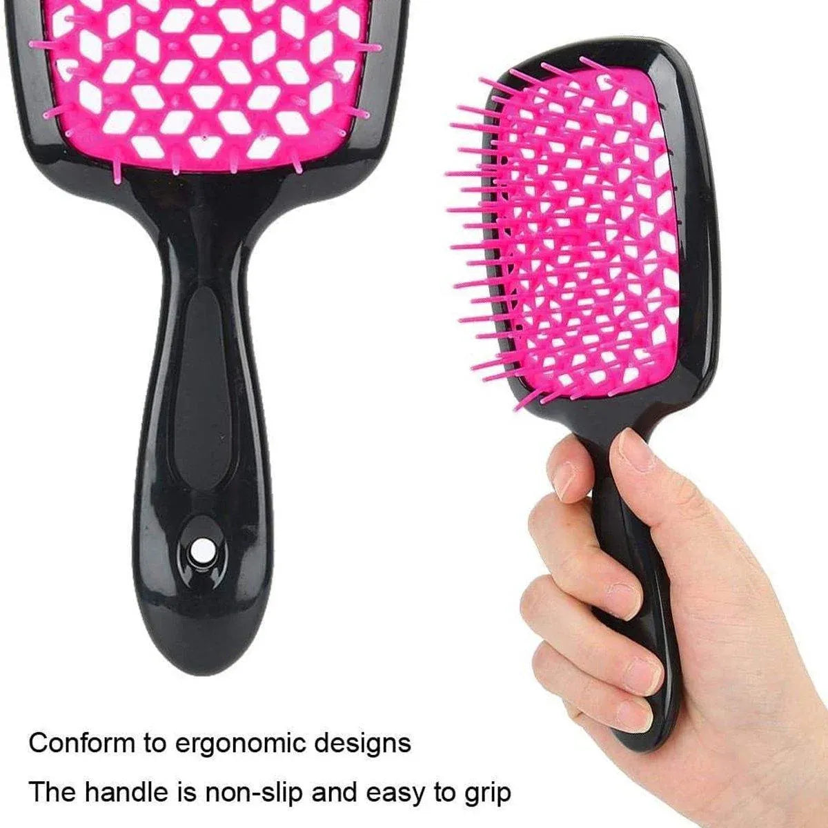 Detangling Hair Brush Hollow Vented Cushion Black and Rose Red, 1 Piece