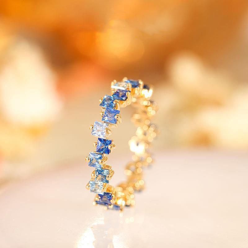 Square Design 1.2ct Simulated Diamond Women Engagement Ring Rose Gold Plated - Water Blue-Size 10