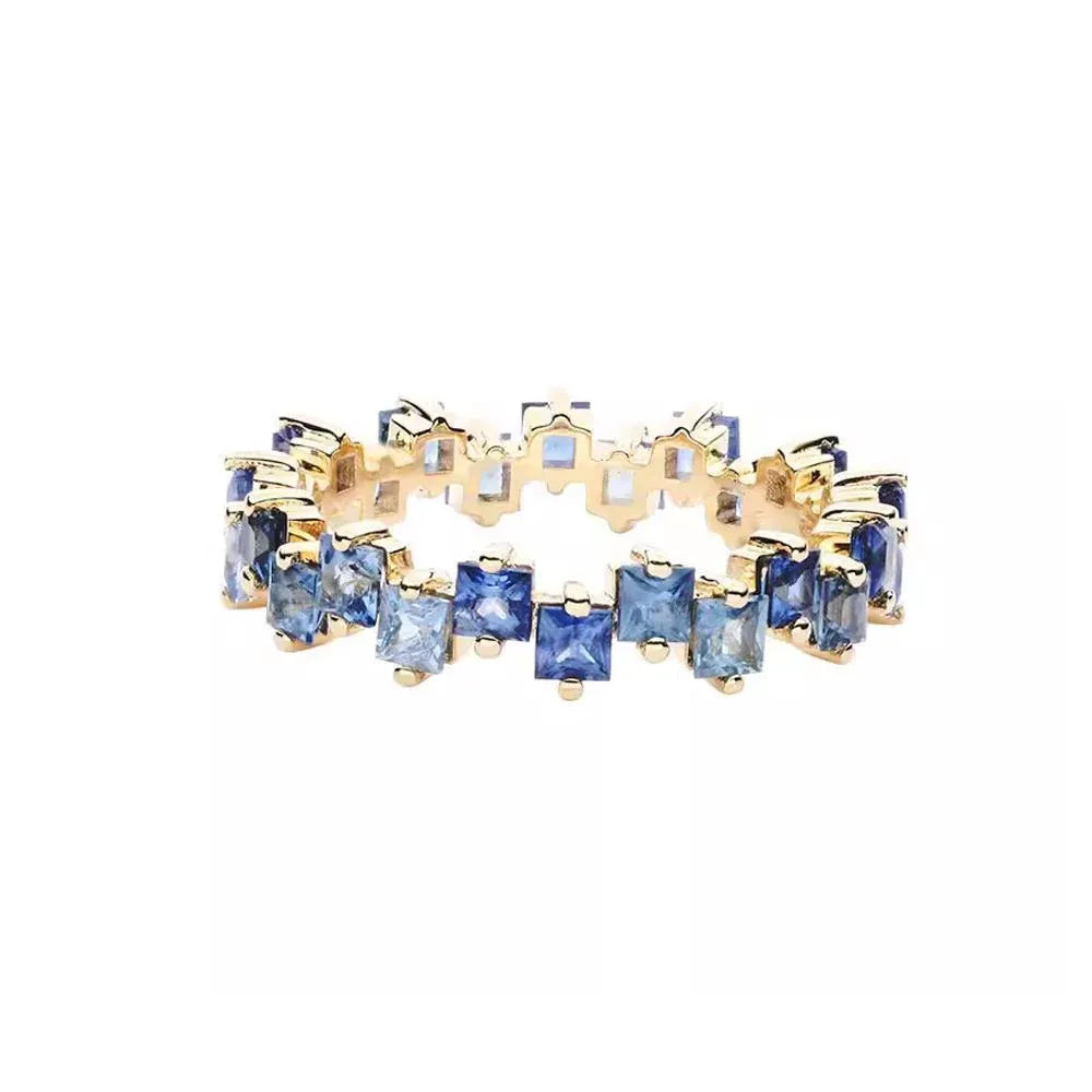 Square Design 1.2ct Simulated Diamond Women Engagement Ring Rose Gold Plated - Water Blue-Size 6