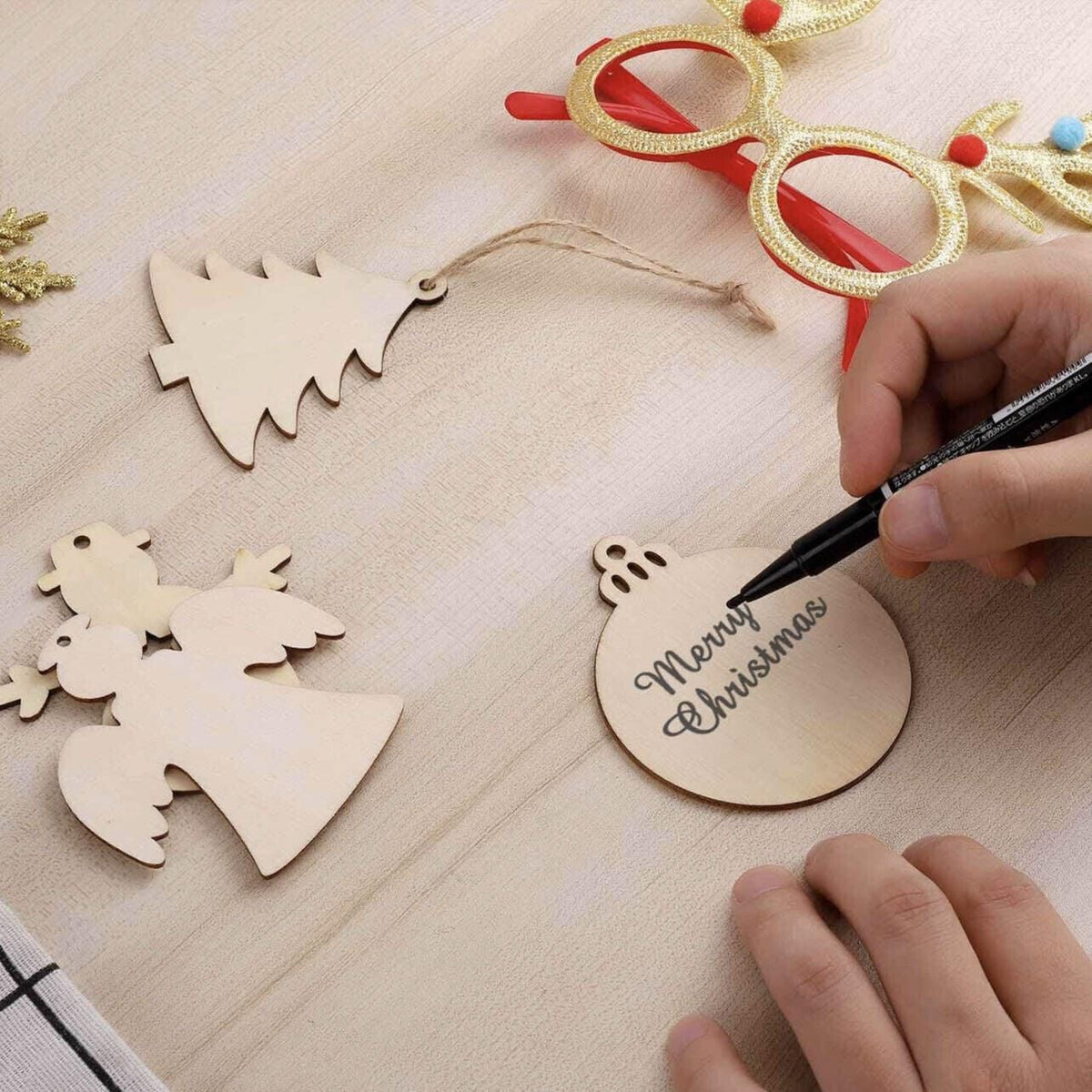 Wooden Christmas Hanging Ornament for Tree DIY Craft Decoration 10pcs - Deer01
