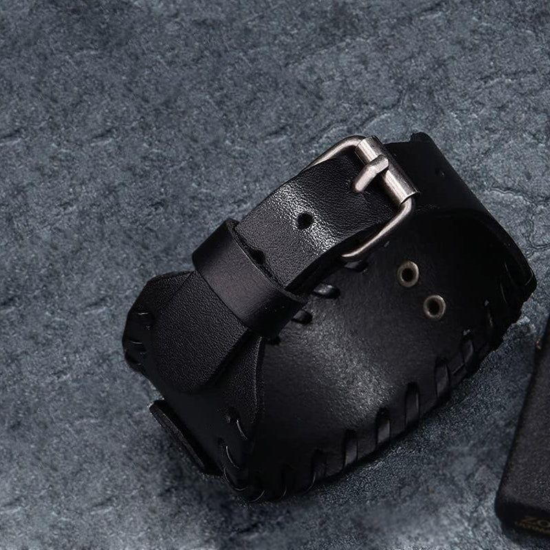Viking Compass Leather Bracelet Men Adjustable PU Leather Cuff Runes Wristband - Bronze