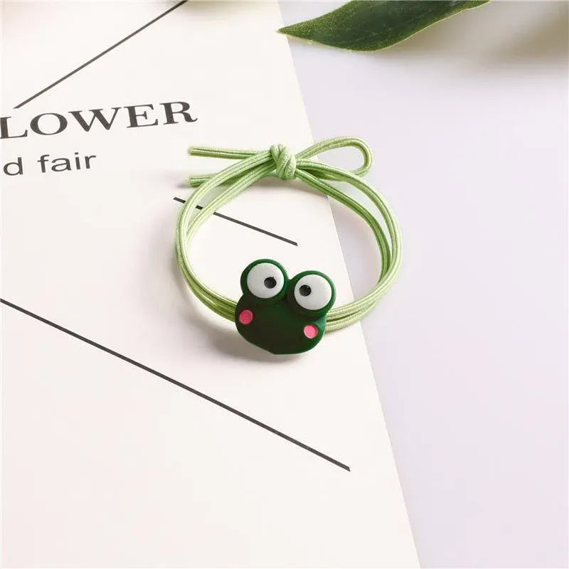 Cartoon Hair Rubber Hair Ring Frog Head Rope Hand Strap Couples Girl Hair Rope - Rose Red