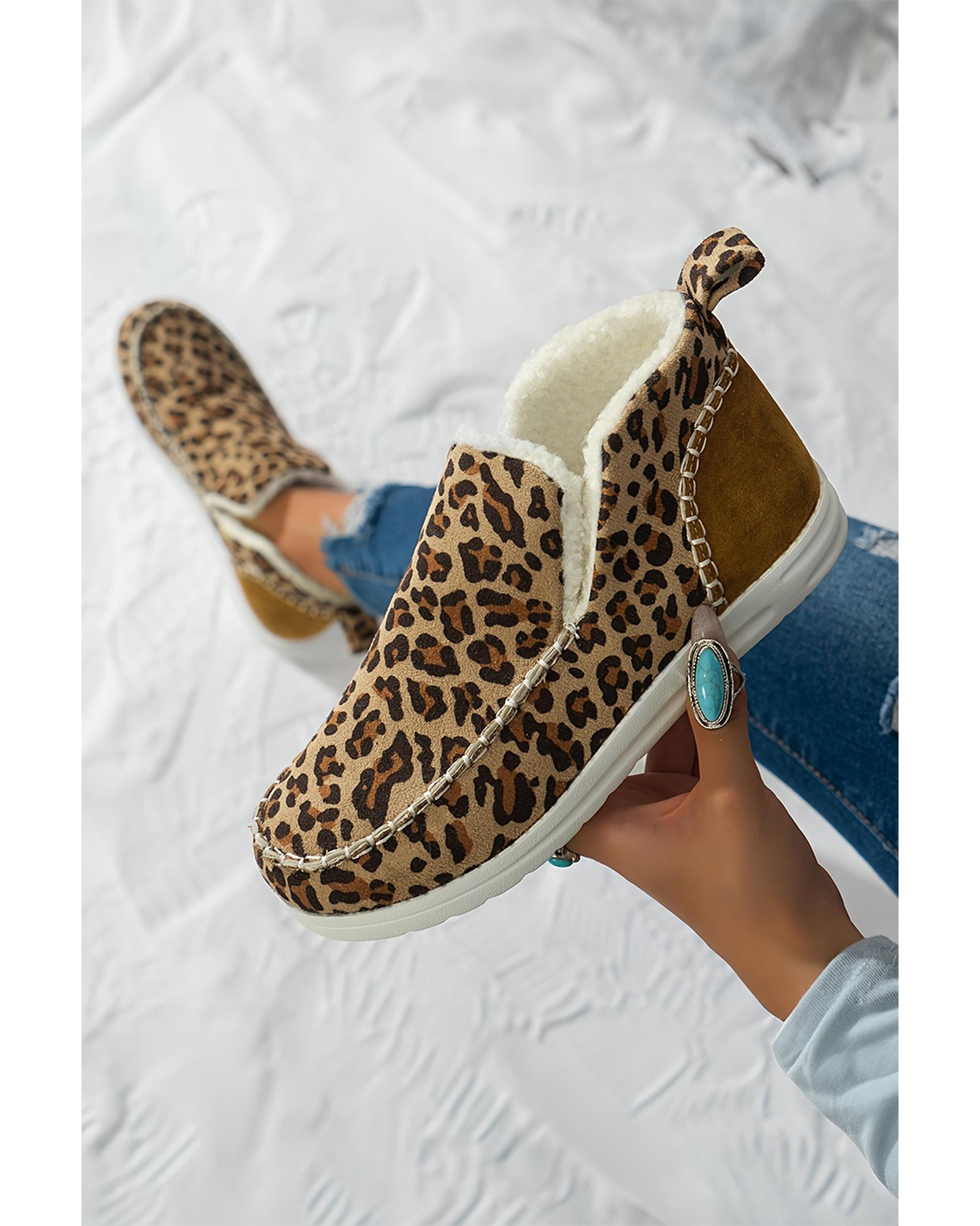Brown Leopard Print Ankle Patched Flat Winter Fur Boots - 38 EU